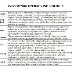 Tabela z czasownikami operacyjnymi w biologii CKE: wymień, podaj, opisz, porównaj, wykaż, uzasadnij, wyjaśnij.