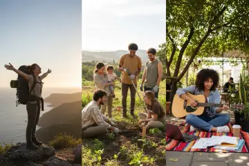 Podróżniczka na szczycie, rodzina pracująca w ogrodzie, dziewczyna grająca na gitarze. Czy warto wziąć gap year? Tak!
